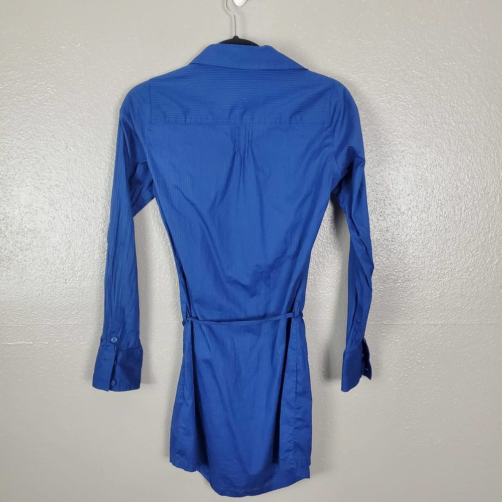 Ben Sherman Women's Blue Button Front Belted Pin Stripe LS Cotton Shirt/Tunic S - Picture 5 of 8